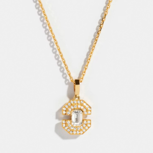 Pendentif Via taille émeraude grand modèle pavé sur chaine