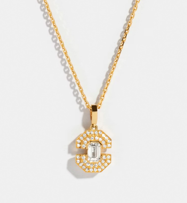 Pendentif Via taille émeraude grand modèle pavé sur chaine