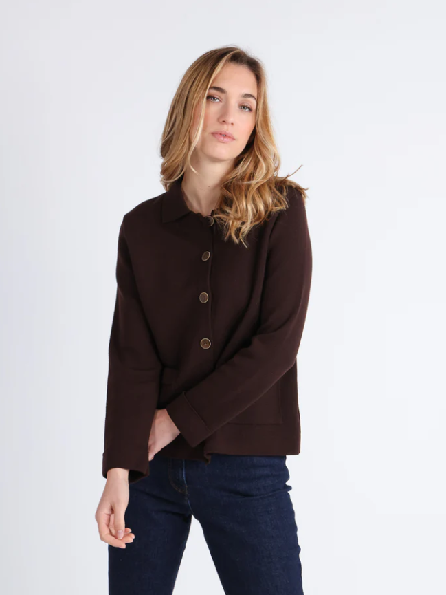 Veste femme en laine merinos marron