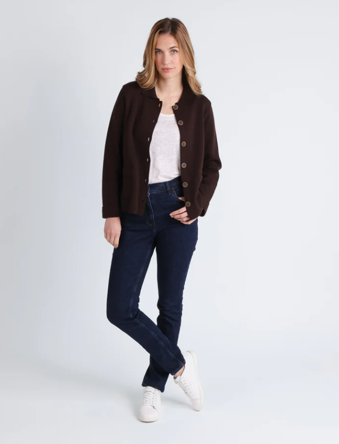 Veste femme en laine merinos marron – Image 2