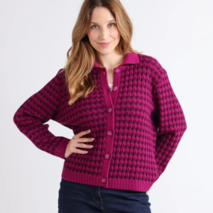 Veste femme en laine mérinos rayée violet