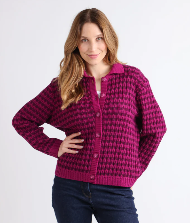 Veste femme en laine mérinos rayée violet