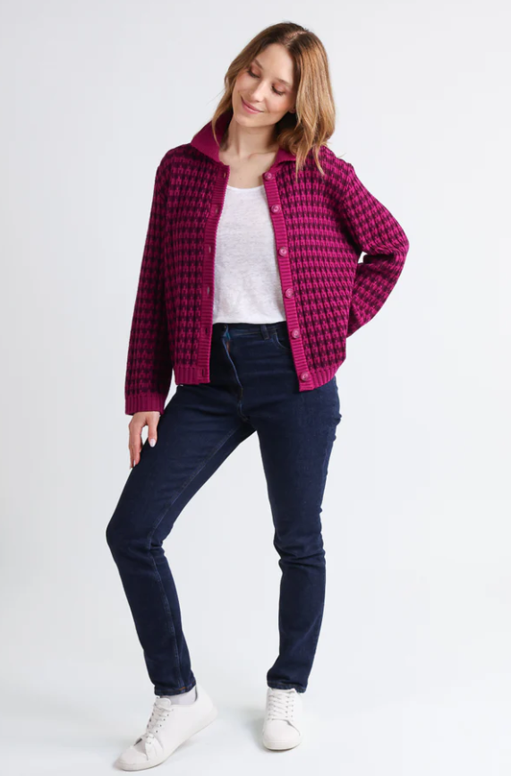 Veste femme en laine mérinos rayée violet – Image 2