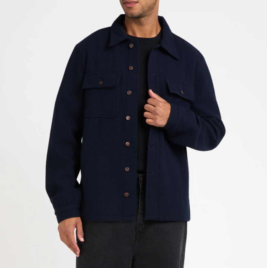 Surchemise homme droite en laine française Marine – Image 2