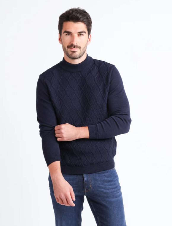 Pull homme en laine mérinos bleu marine