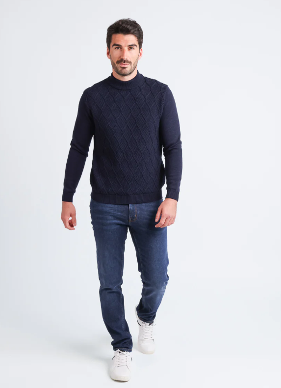 Pull homme en laine mérinos bleu marine – Image 2