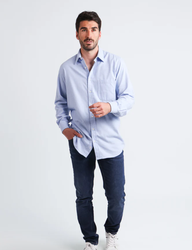 Chemise homme en laine et coton Bleu Clair