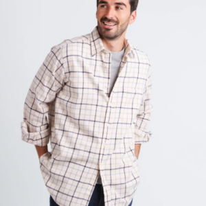 Chemise homme à motifs coton et laine carreaux bleu nuit