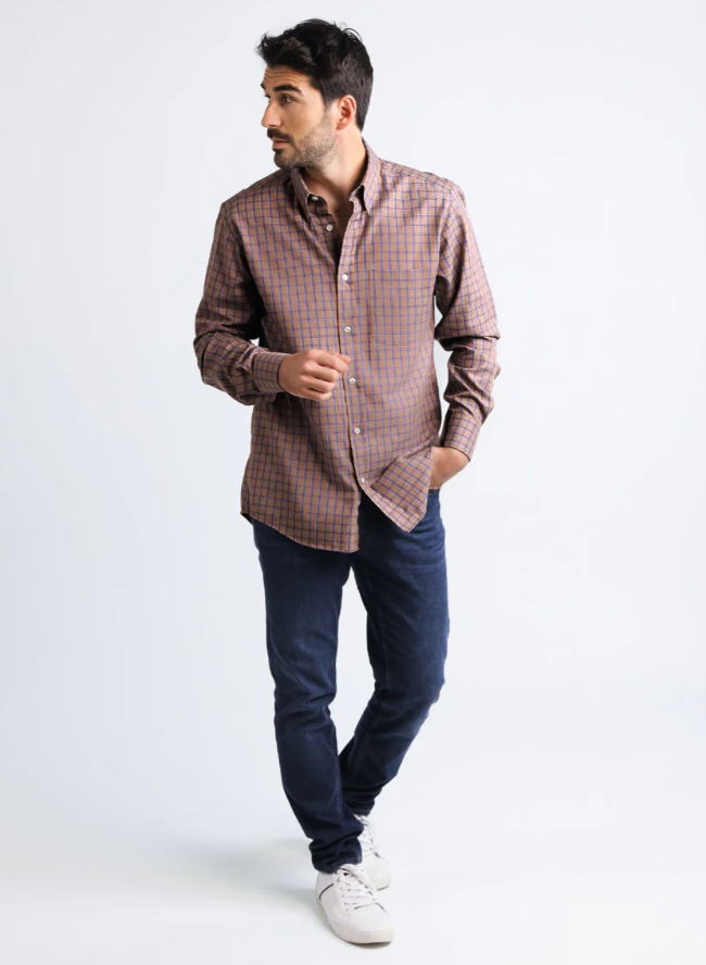 Chemise homme 100% coton Marron Caramel – Image 2