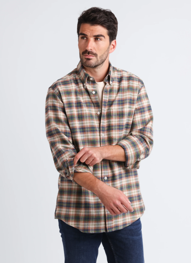 Chemise homme en coton à carreaux vert – Image 2