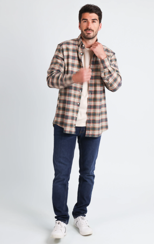 Chemise homme en coton à carreaux vert – Image 3