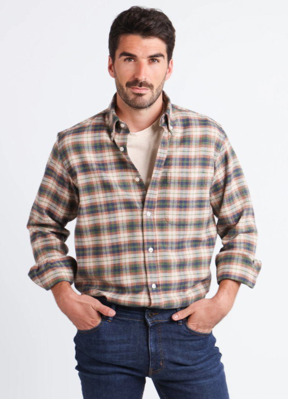 Chemise homme en coton à carreaux vert