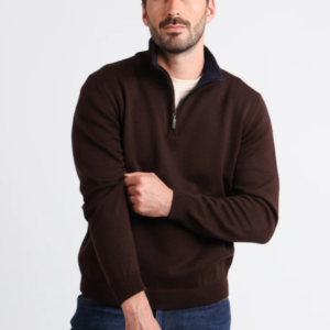 Pull homme col camionneur en laine marron
