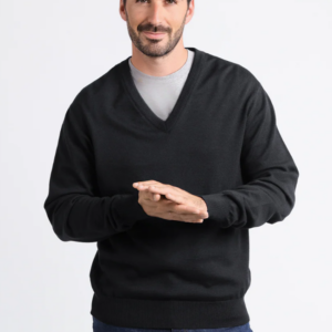 Pull homme col v 100% laine mérinos Noir
