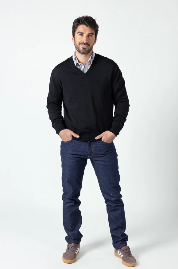 Pull homme col v 100% laine mérinos Noir – Image 2