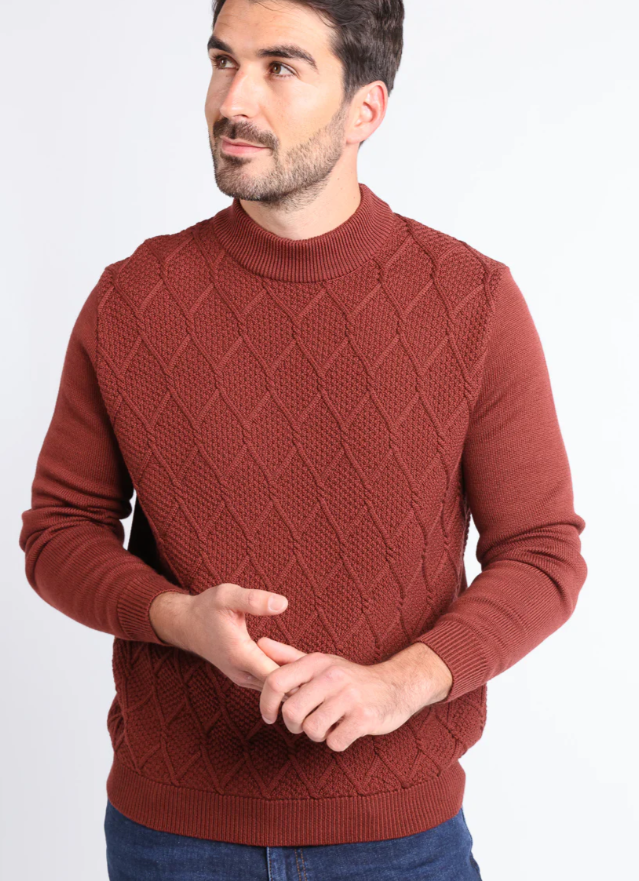 Pull homme en laine mérinos rouge