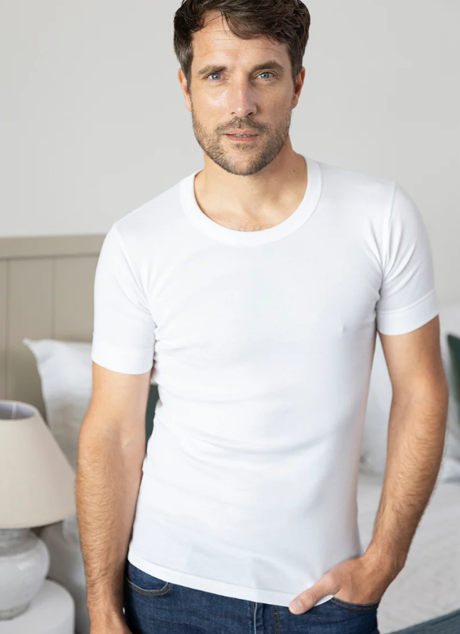 Tee-shirt homme en coton ras du cou blanc – Image 2